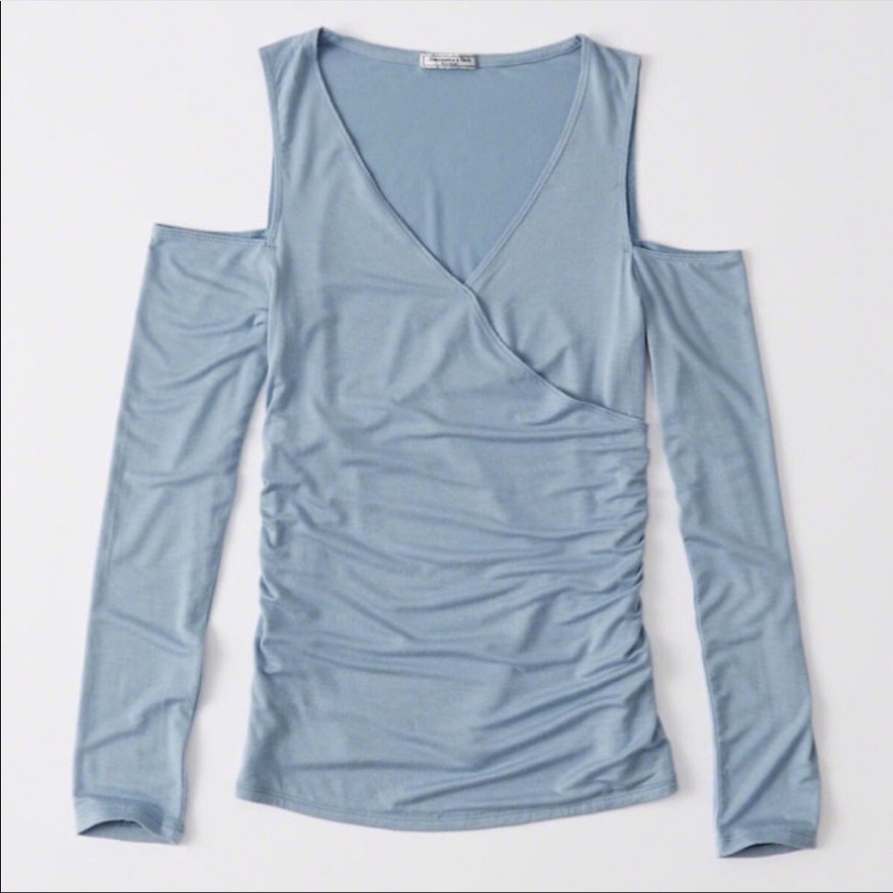 Abercrombie & Fitch Cold Shoulder Wrap Blue Top
